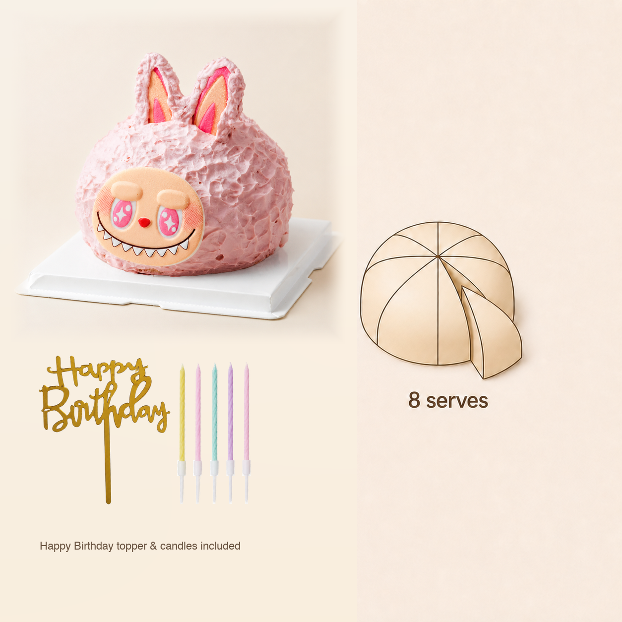 Pinky Fluffy 3D Cake cake size and serving guide