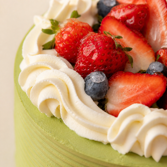 Strawberry Matcha Cake cake detail close-up