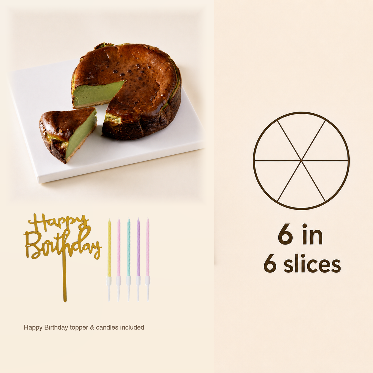 Marvelous Matcha Burnt Basque Cheesecake cake size and serving guide