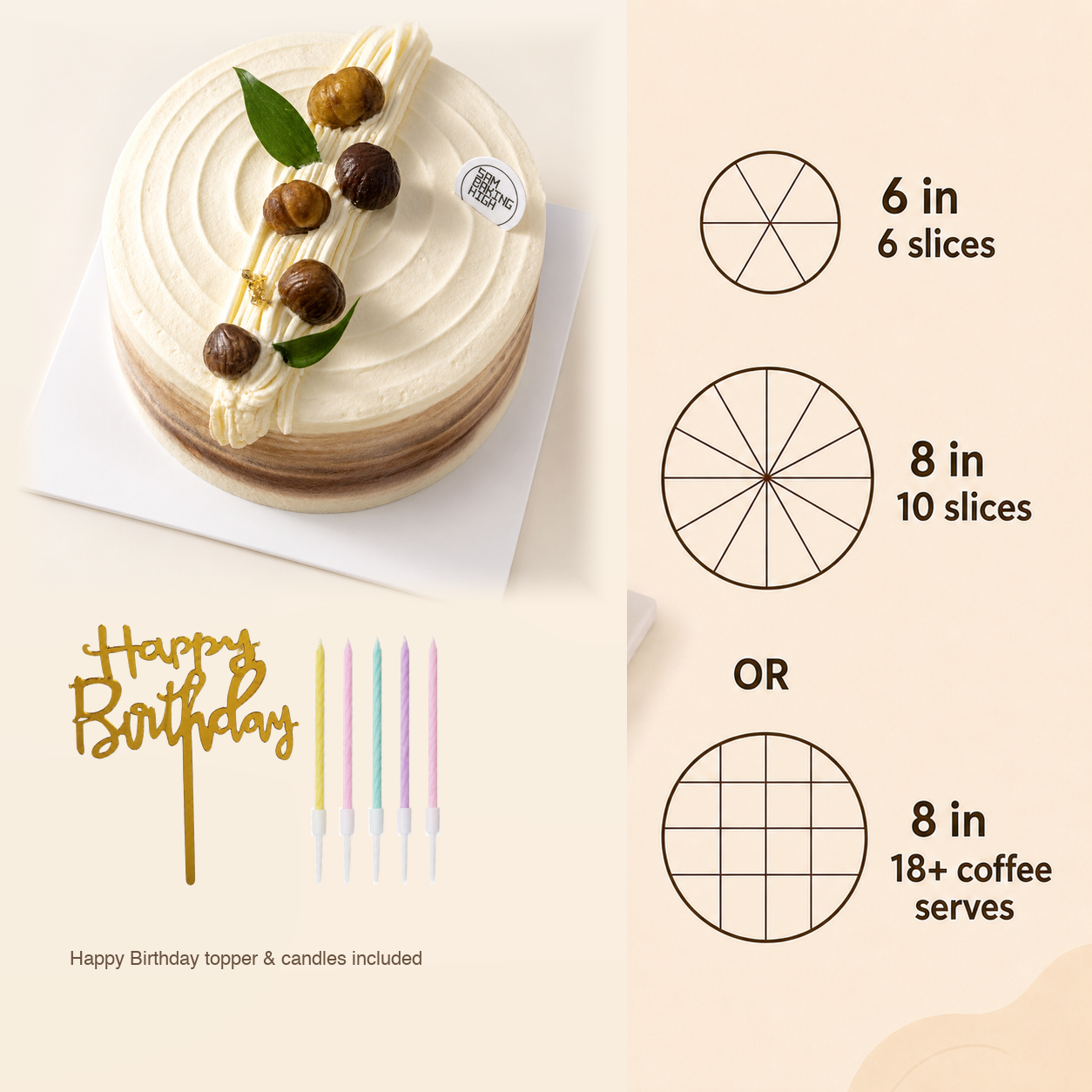 Chestnut Harvest Cake cake size and serving guide