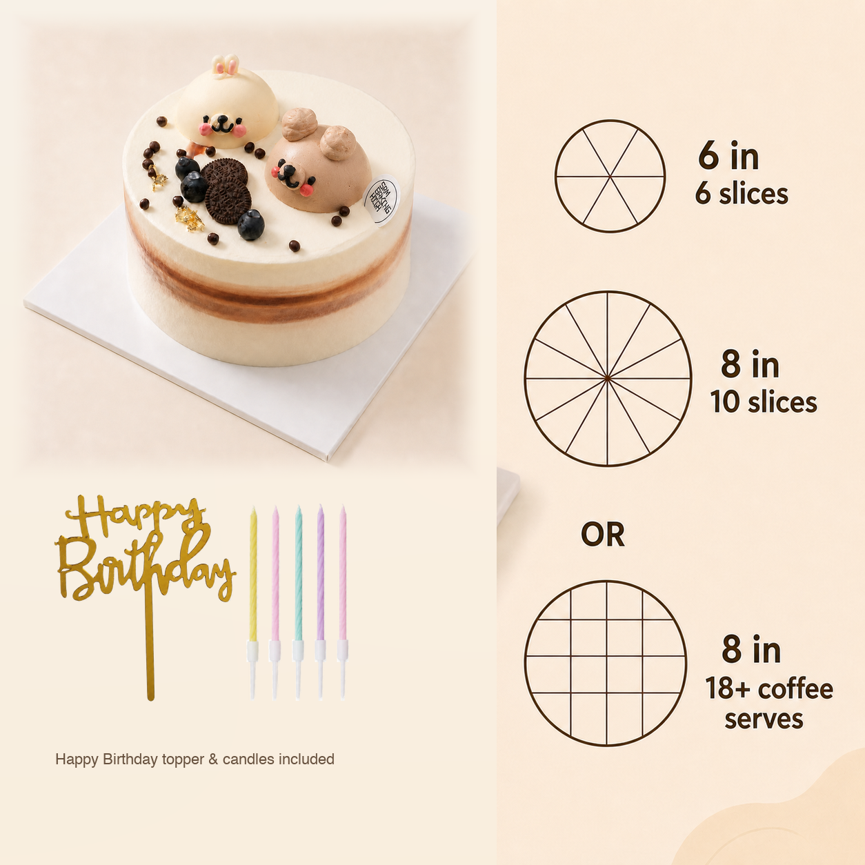 Oreo Animal Party Cartoon Cake cake size and serving guide