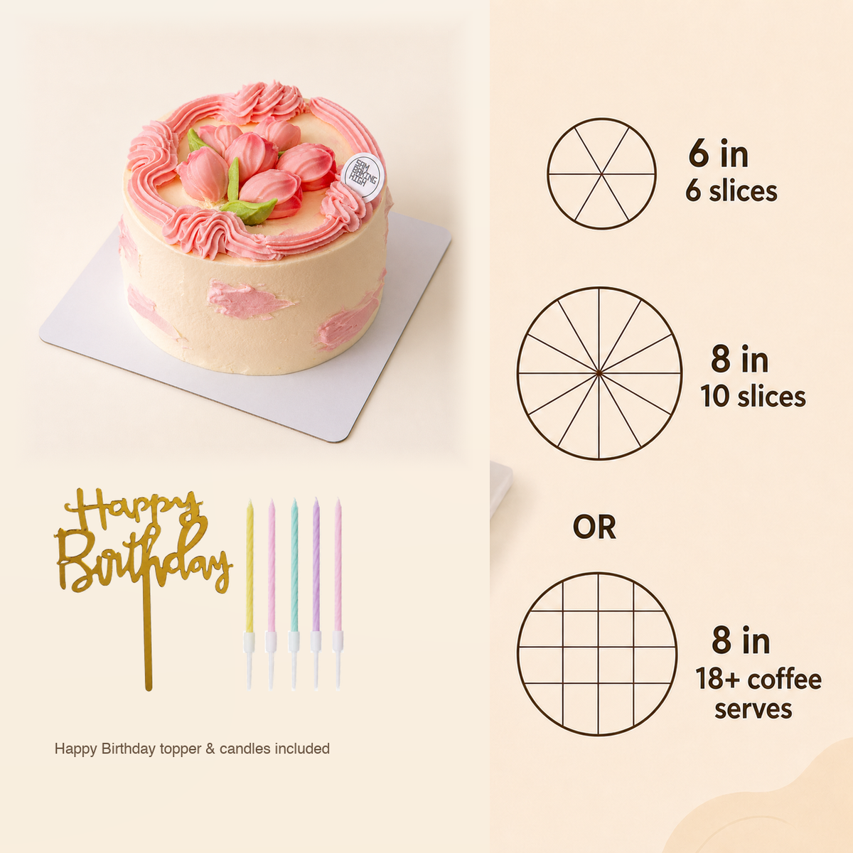 Floral Celebration Cake For Her cake size and serving guide