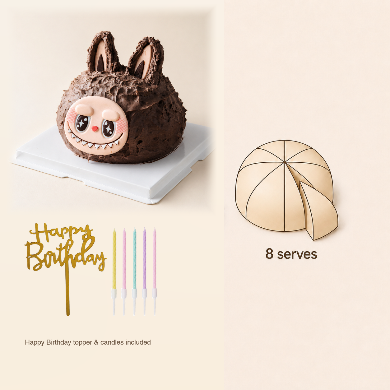 Fluffy Trouble 3D Cake cake size and serving guide