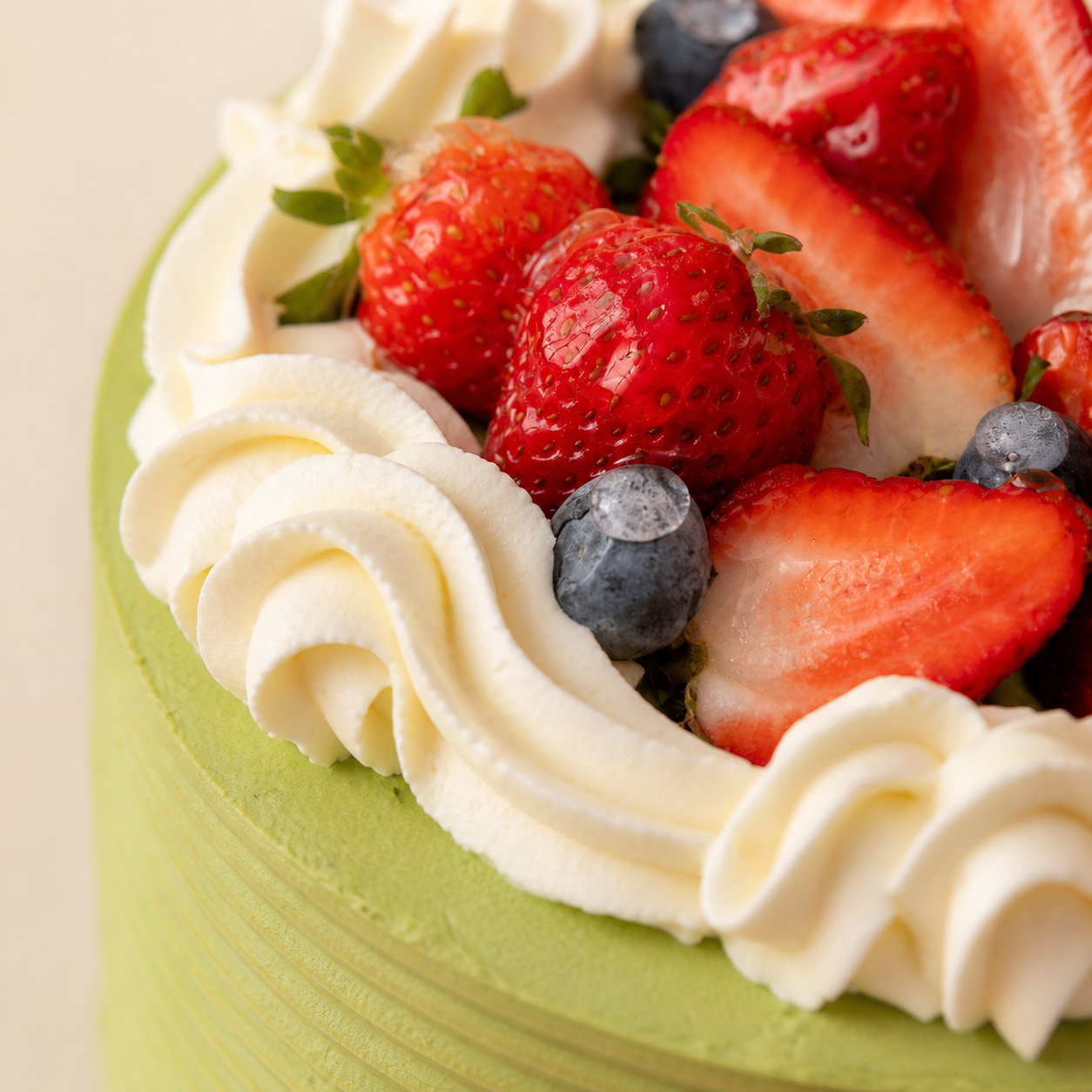 Strawberry Matcha Cake cake detail close-up
