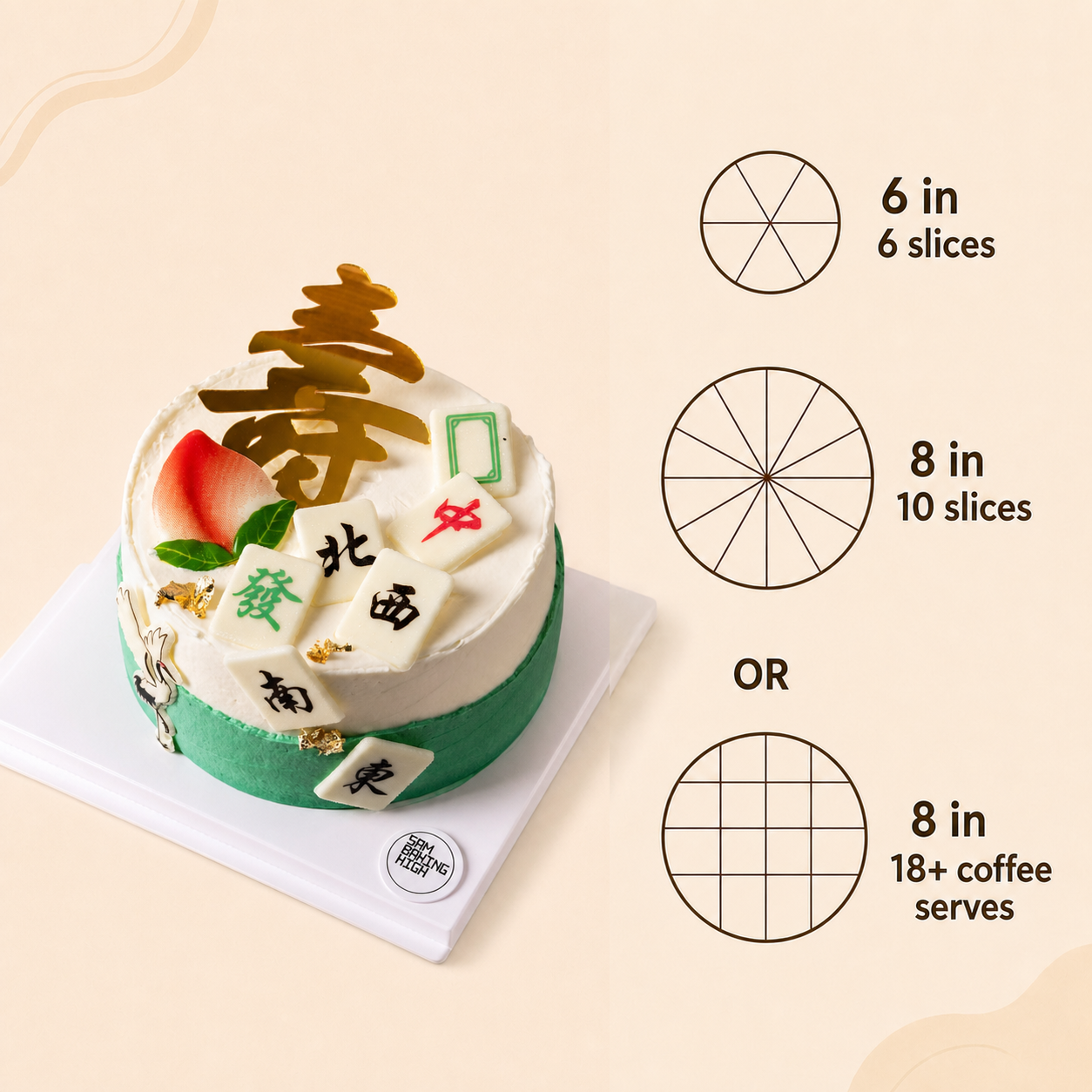 Longevity Cake with Mahjong cake size and serving guide