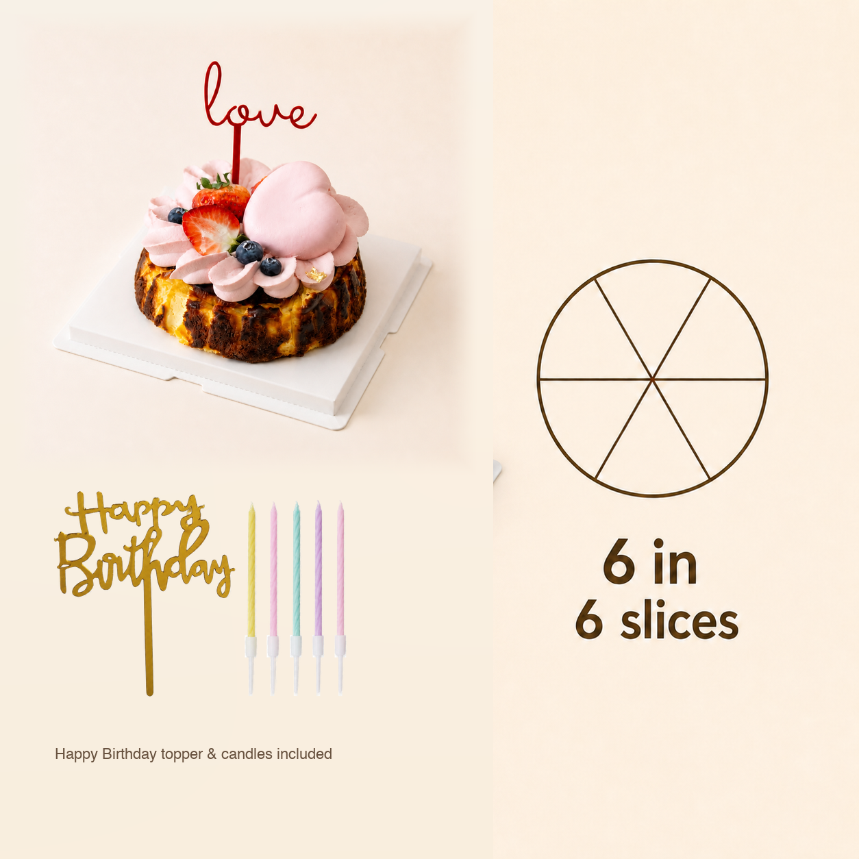 Love Pinky Cheesecake cake size and serving guide