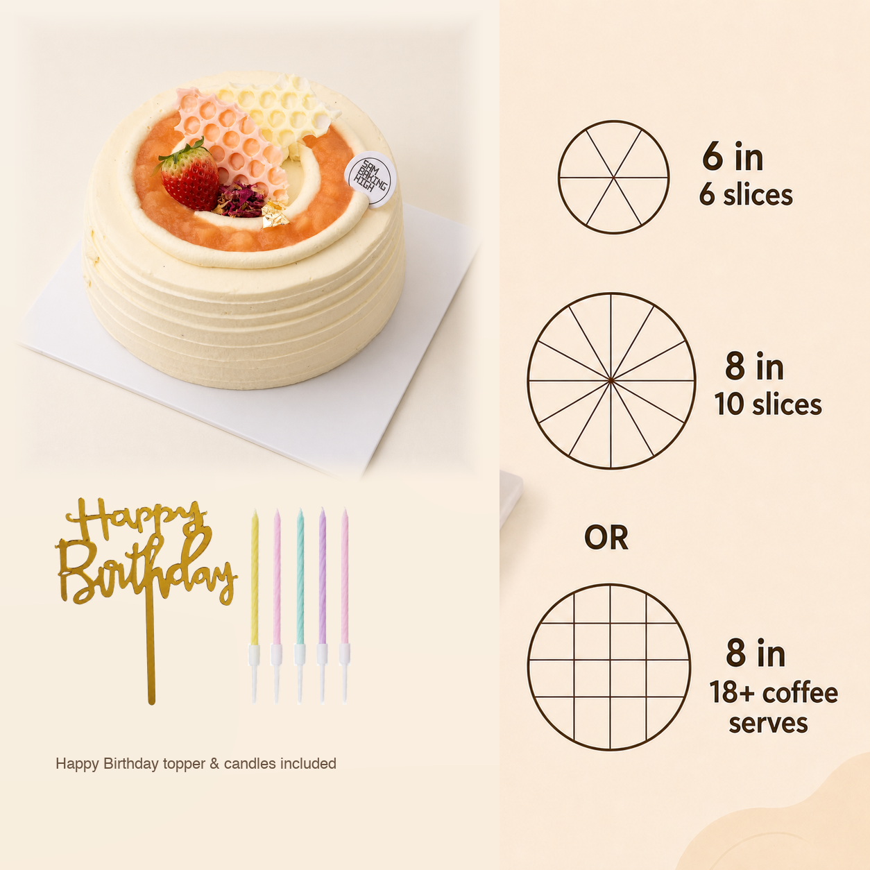 Oolong & Peach Cake cake size and serving guide