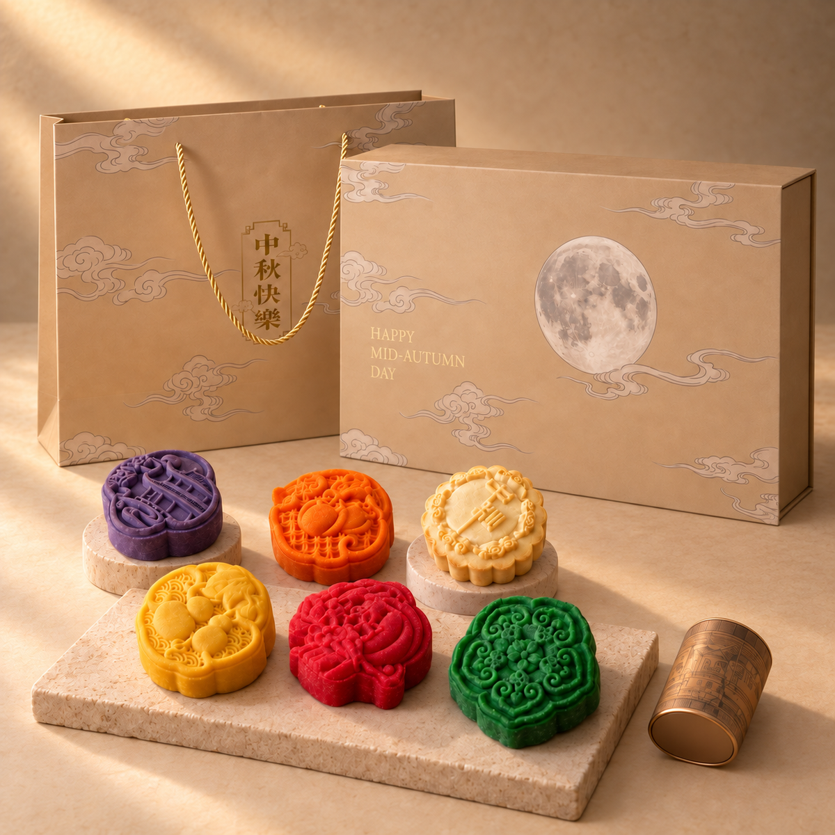 Six colourful mooncakes with Premium gift box