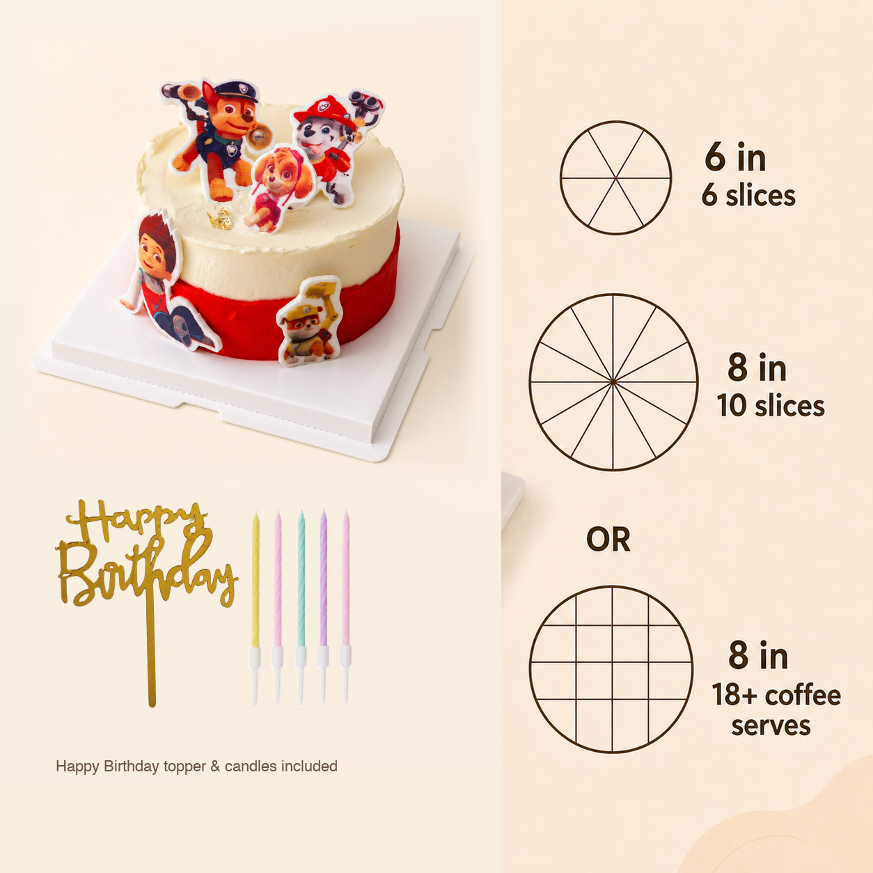 Puppy Patrol Cake cake size and serving guide