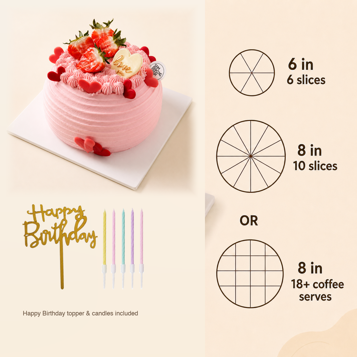 Rosy Love cake size and serving guide