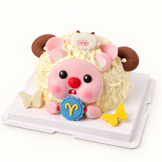 Aries zodiac birthday cake, angled view