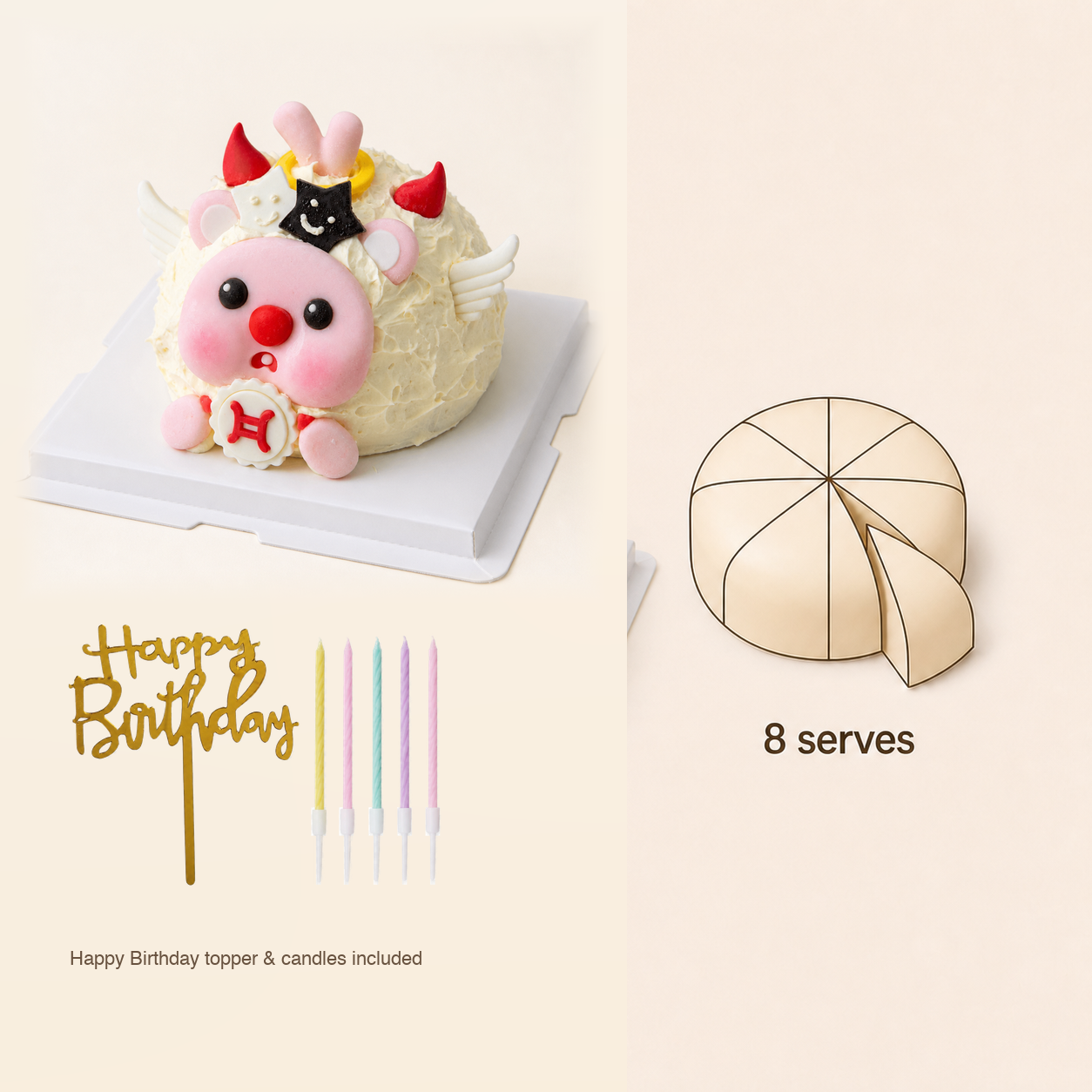 Gemini Birthday Cake cake size and serving guide