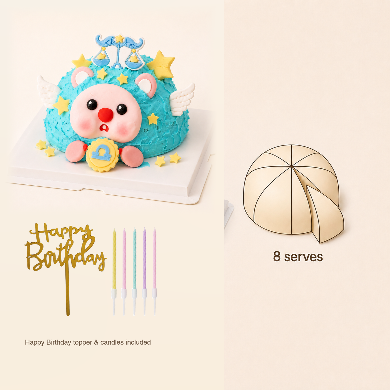 Libra Birthday Cake cake size and serving guide